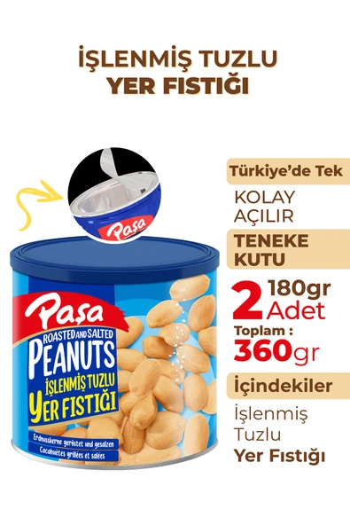 Paşa Kuruyemiş İşlenmiş Yer Fıstığı Teneke Kutu 180 gr x 2 Adet ( 360 gr) - 2