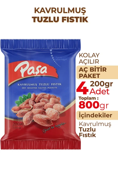 Paşa Kuruyemiş Kavrulmuş Tuzlu Fıstık 200 gr X 4 Adet (800 gr) - 2