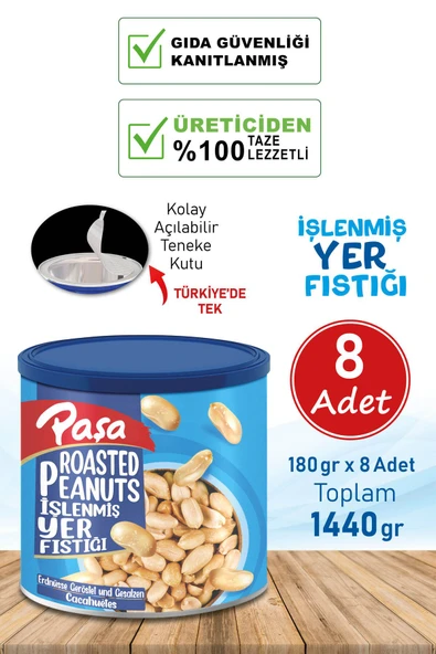 İşlenmiş Yer Fıstığı Teneke Kutu 180 gr x 8 Adet (1440 gr)