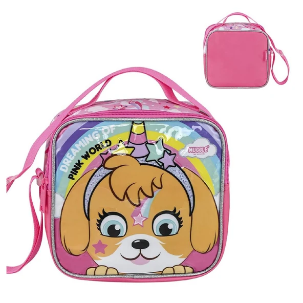 Muggle 2 Bölmeli Pink World Okul  Çantası + Termoslu Beslenme Çantası - Resim 4