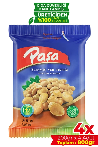 Paşa Kuruyemiş İşlenmiş Yer Fıstığı 200 gr X 4 Adet (800 gr) - 1