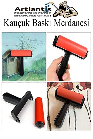 Kauçuk Baskı Merdanesi 20 cm 1 Adet Plastik Linol Baskı Merdanesi Silindir Rulo Merdane Vinil Baskı Yapıştırma - 3