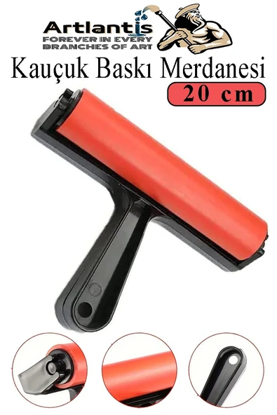 Kauçuk Baskı Merdanesi 20 cm 1 Adet Plastik Linol Baskı Merdanesi Silindir Rulo Merdane Vinil Baskı Yapıştırma