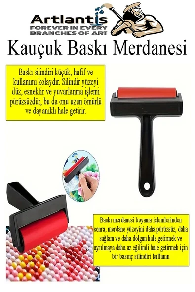 Kauçuk Baskı Merdanesi 20 cm 1 Adet Plastik Linol Baskı Merdanesi Silindir Rulo Merdane Vinil Baskı Yapıştırma - 5