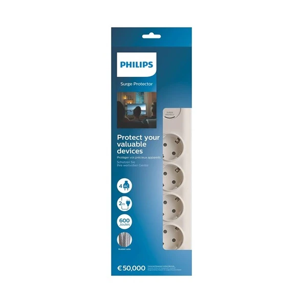 PHILIPS 4-lü SPN7040WA/62 600 Joules Akım Koruma Prizi Beyaz - 2
