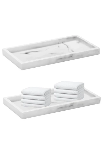 Mermer Desen Polyresin Tepsi Banyo Sunum Tepsisi - 2