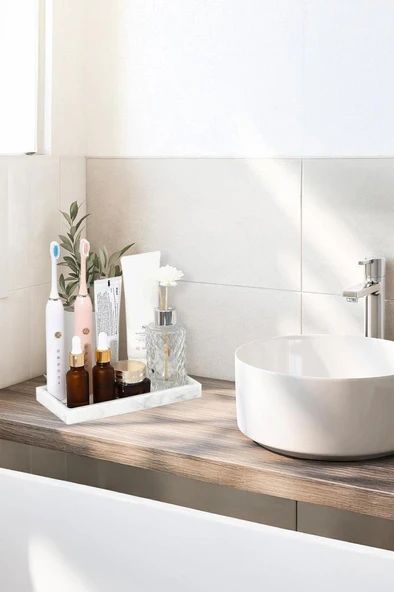 Mermer Desen Polyresin Tepsi Banyo Sunum Tepsisi - 5