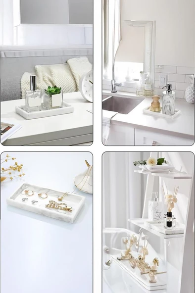 Mermer Desen Polyresin Tepsi Banyo Sunum Tepsisi - 6