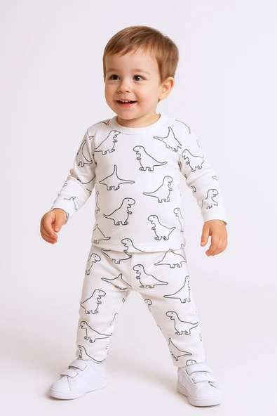 BEBEK PAMUK PİJAMA TAKIMI RENKLİ BASKILI BİSİKLET YAKA A2 - 5