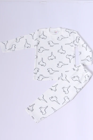 BEBEK PAMUK PİJAMA TAKIMI RENKLİ BASKILI BİSİKLET YAKA A2 - 7