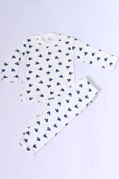 BEBEK PAMUK PİJAMA TAKIMI RENKLİ BASKILI BİSİKLET YAKA A2 - 11