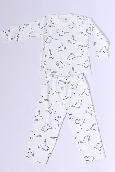 BEBEK PAMUK PİJAMA TAKIMI RENKLİ BASKILI BİSİKLET YAKA A2 - 8