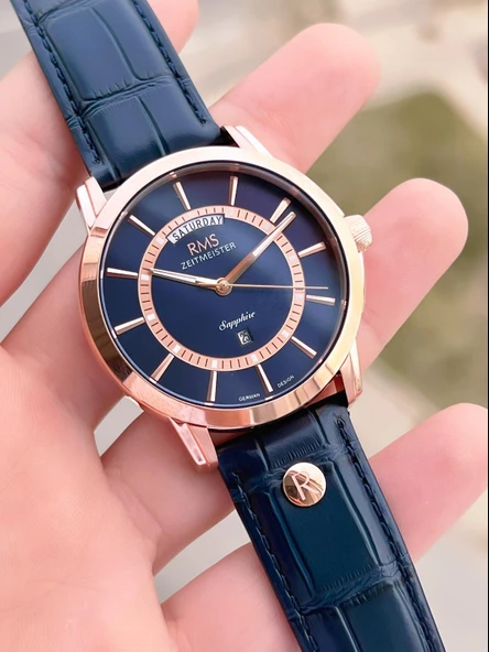 Romanson Sapphire Camlı Deri Kordon Takvimli Kadran 5Atm Suya Dayanıklı Erkek Kol Saati AG1632.04 - Resim 4