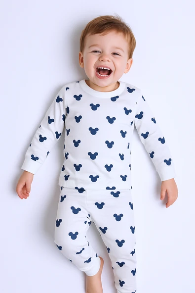 BEBEK PAMUK PİJAMA TAKIMI RENKLİ BASKILI BİSİKLET YAKA A2 - 10