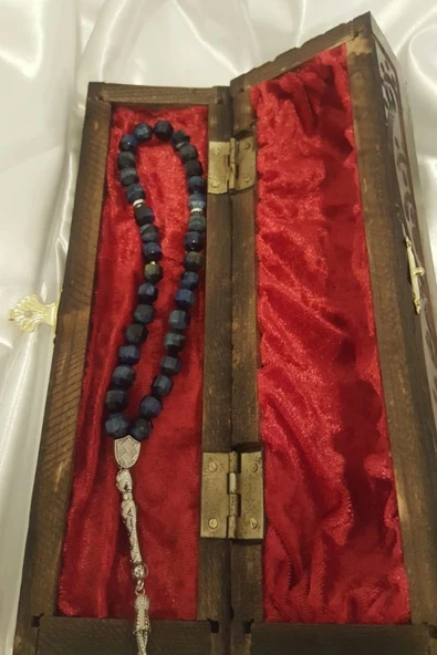 Akik Tesbih Tespih Akik Doğal Taş Tesbih Gümüş İmameli Ahşap Kutulu 10 mm Kesme Akik