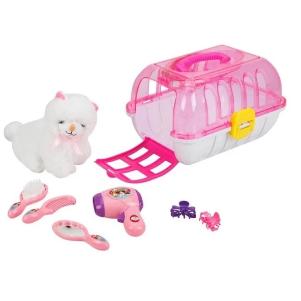Çocuk Oyuncak Çantalı Peluş Kedi Kuaför Seti