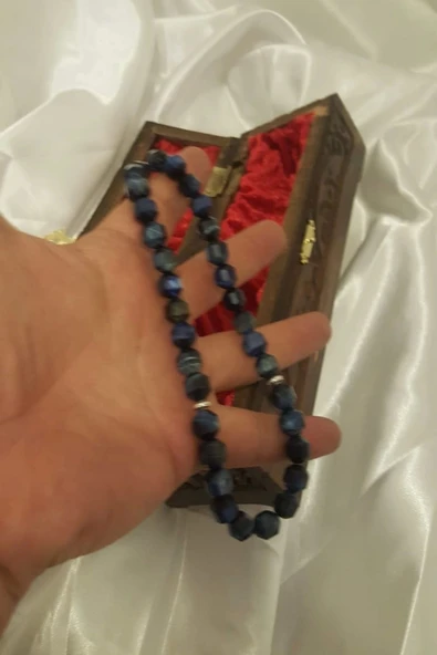 Akik Tesbih Tespih Akik Doğal Taş Tesbih Gümüş İmameli Ahşap Kutulu 10 mm Kesme Akik - 2