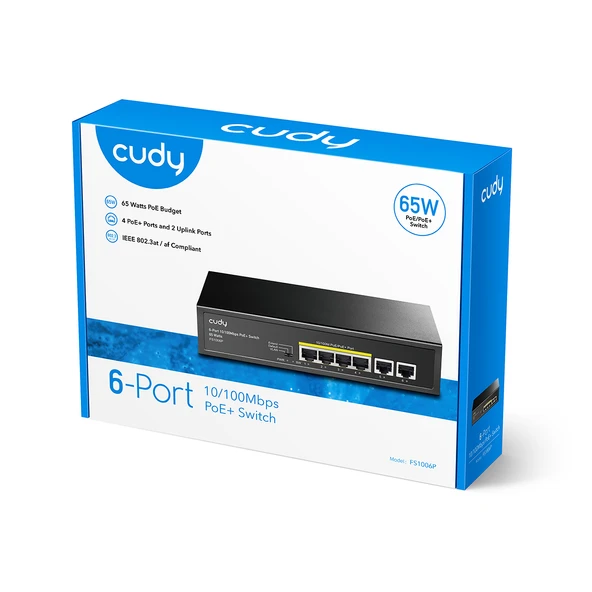 Cudy FS1006P 4 Port 10/100Mbps 2FE Uplink VLAN&Extend Mode 250m 60W POE+ Ethernet Switch - 3