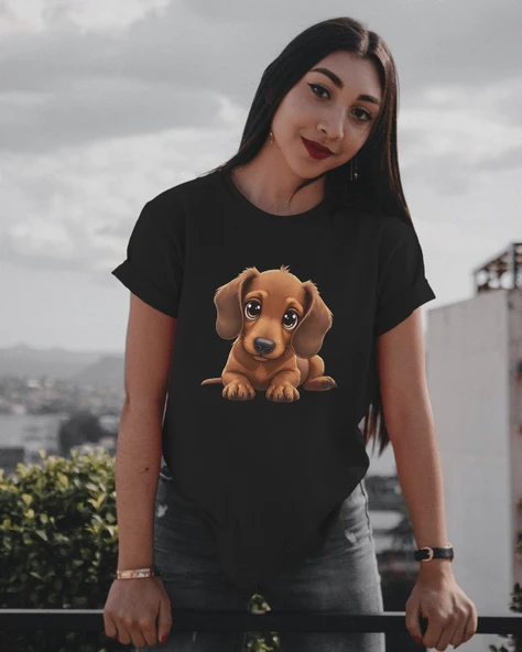 Sevimli Köpek Baskılı Kadın Tişört
