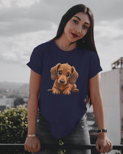 Sevimli Köpek Baskılı Kadın Tişört - 5