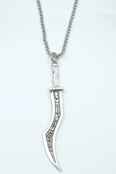 Kılıç Gümüş Kaplama Örme Zincir Kolye - Resim 7