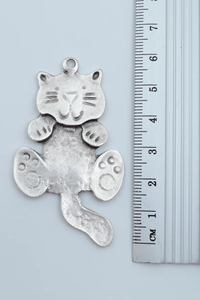 Kedi Gümüş Kaplama Örme Zincir Kolye - Resim 3