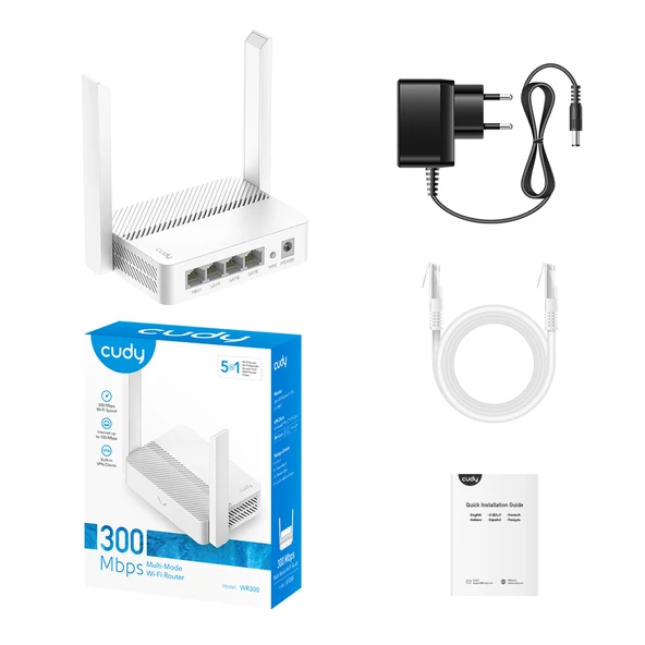 Cudy WR300 N300 2.4GHz 300Mbps AP/RE/WISP 4FE Port MU-MIMO Kablosuz Wi-Fi Router - 4