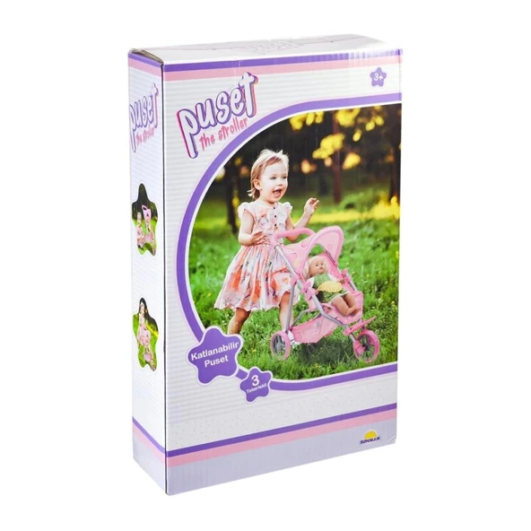 Çocuk 9326C Çilek Desenli, 3 Tekerlekli ve Tenteli Oyuncak Puset -Sunman - 2