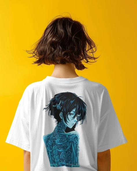 Kadın Tişört   Siberpunk Anime Kız Baskılı, Dijital Desenli