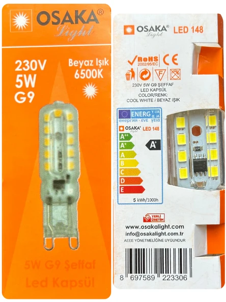 (5 Adet) Osaka 5W 6500K (Beyaz Işık) G9 Duylu Led Kapsül Ampul - 4