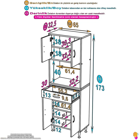 Modilayn ARDA Banyo Dolabı 65x173x32,5cm 1 çekmece 4 kapak ve 7 raflı İhtiyaca uygun kolay kurulum - Resim 4