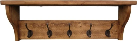 KUZELA  Ahşap Rustik Raflı Askılık( 70 cm boy, 20 cm Yükseklik, 15 cm En,Kalınlık 3 cm)