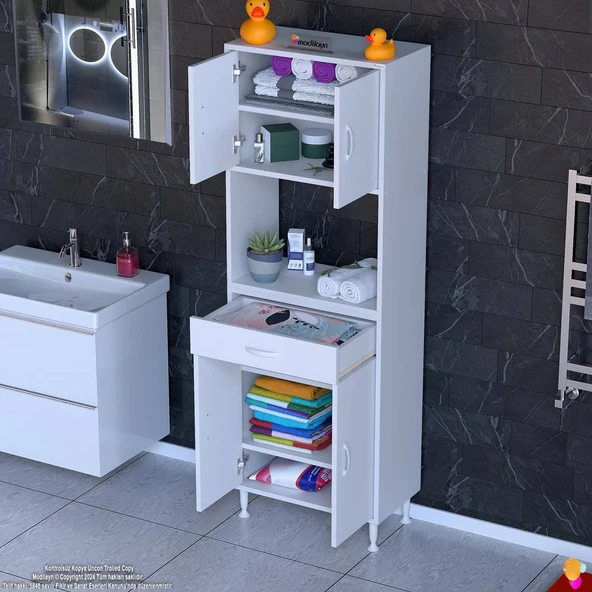 Modilayn ARDA Banyo Dolabı 65x173x32,5cm 1 çekmece 4 kapak ve 6 raflı İhtiyaca uygun kolay kurulum ürün görseli 1