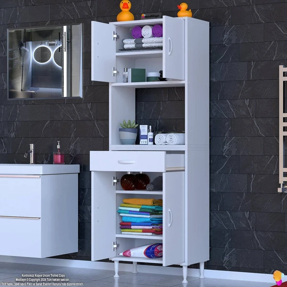 Modilayn ARDA Banyo Dolabı 65x173x32,5cm 1 çekmece 4 kapak ve 6 raflı İhtiyaca uygun kolay kurulum - Resim 2