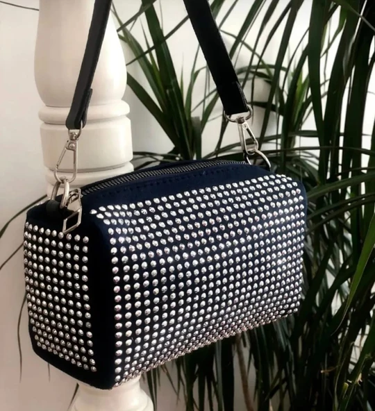 Kadın Siyah Işıltılı Taşlı Omuz Çantası - 2
