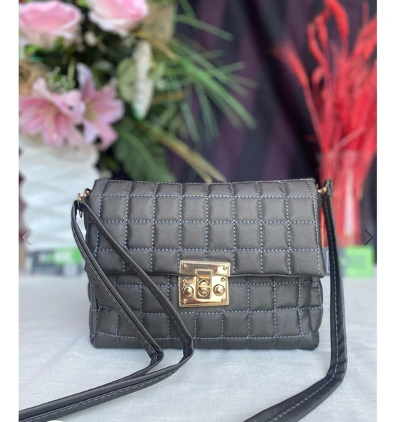 2 GÖZLÜ ASTARLI KAPİTONE DİKİŞLİ ANTRASİT KADIN OMUZ VE ÇAPRAZ ÇANTA - Resim 2