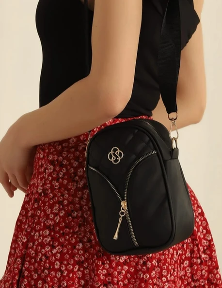 SİYAH MİNİ BOY KAPİTONE OMUZ ÇANTASI - 2