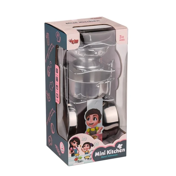 Çelik Tencere Tava Seti 7 Parça Eğitici Mutfak Seti Çocuklar İçin