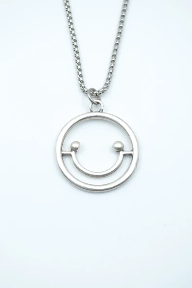 Gülen Yüz- Smile Gümüş Kaplama Örme Zincir Kolye ürün görseli 1