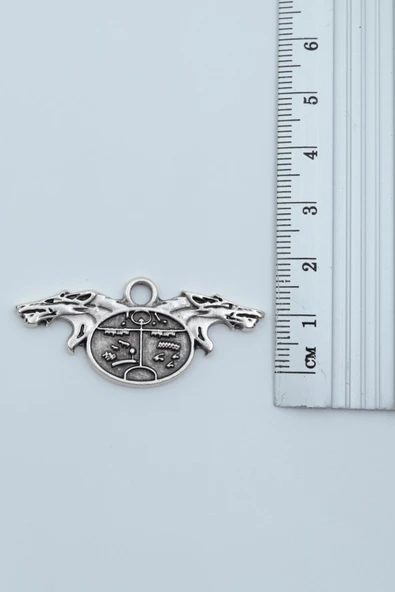 Kam - Şaman Davulu Kurt Gümüş Kaplama Örme Zincir Kolye - Resim 3