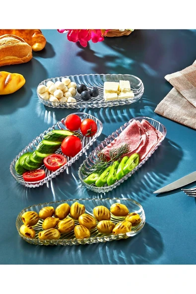 Safir 4 Adet Akrilik Balık Sırtı Kayık Tabak, Çerezlik, Kahvaltılık, 8 x 19 Cm Cam Değildir - 2