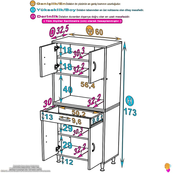 Modilayn ARDA Banyo Dolabı 60x173x32,5cm 1 çekmece 4 kapak ve 5 raflı İhtiyaca uygun kolay kurulum - Resim 4