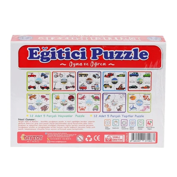 Çark Puzzle Hayvanlar Taşıtlar 60 Parça, Çocuklar İçin Eğitici ve Eğlenceli Puzzle - Resim 2