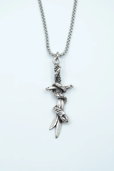 Kılıç Gümüş Kaplama Örme Zincir Kolye ürün görseli 1