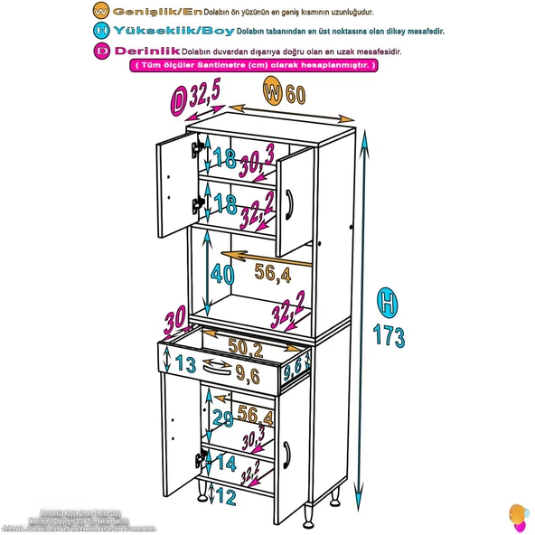 Modilayn ARDA Banyo Dolabı 60x173x32,5cm 1 çekmece 4 kapak ve 6 raflı İhtiyaca uygun kolay kurulum - Resim 4