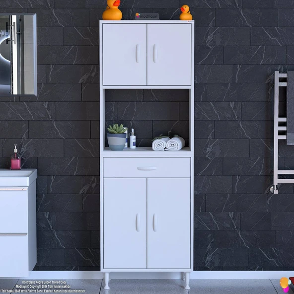 Modilayn ARDA Banyo Dolabı 60x173x32,5cm 1 çekmece 4 kapak ve 6 raflı İhtiyaca uygun kolay kurulum - Resim 3