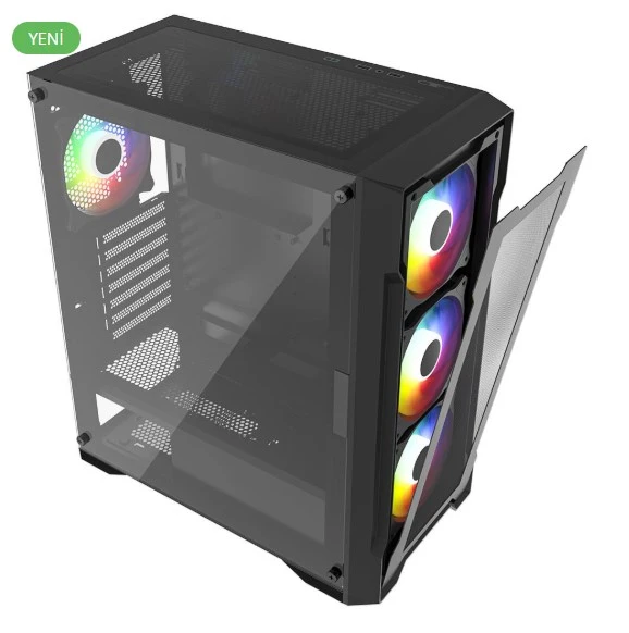 PowerBoost PB-PS6849B 650w 80+ Bronze USB 3.0 Mesh 4*12cm Rainbow Fanlı Mid-T ATX Gaming Siyah Kasa - 3