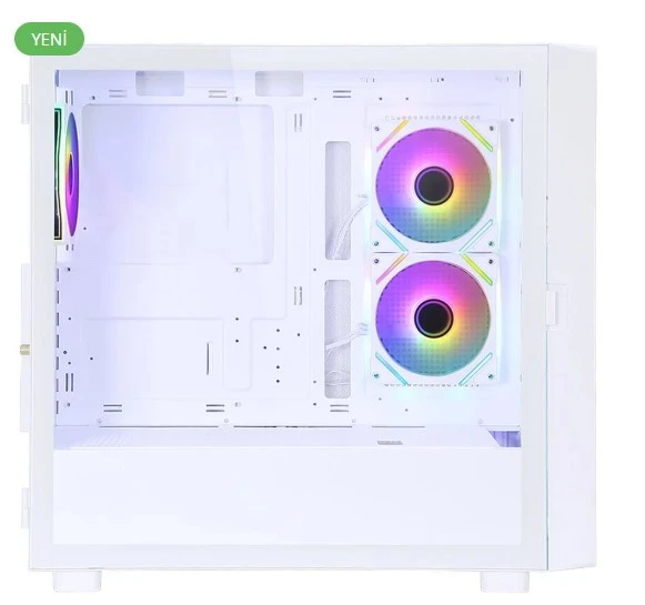 PowerBoost PB-P4367BW USB 3.0, ATX LCD Mesh Panel ARGB Fan, Beyaz Kasa (PSU Yok) - 2
