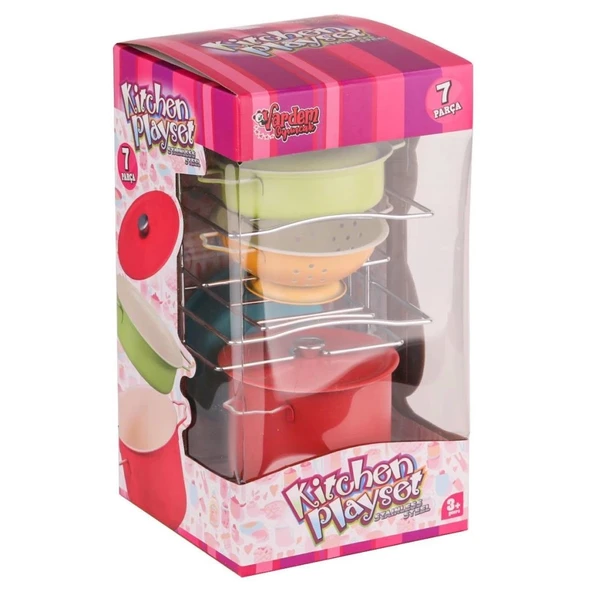 Dev Renkli Raflı Emaye Tencere Tava Seti 7 Parça Yaratıcı ve Şık Mutfak Seti - 4