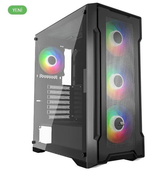 PowerBoost PB-PS6849B 650w 80+ Bronze USB 3.0 Mesh 4*12cm Rainbow Fanlı Mid-T ATX Gaming Siyah Kasa